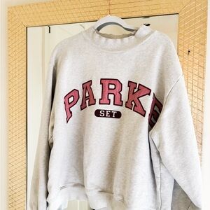 Parker Set Light Gray Crewneck Sweatshirt with Pink Lettering